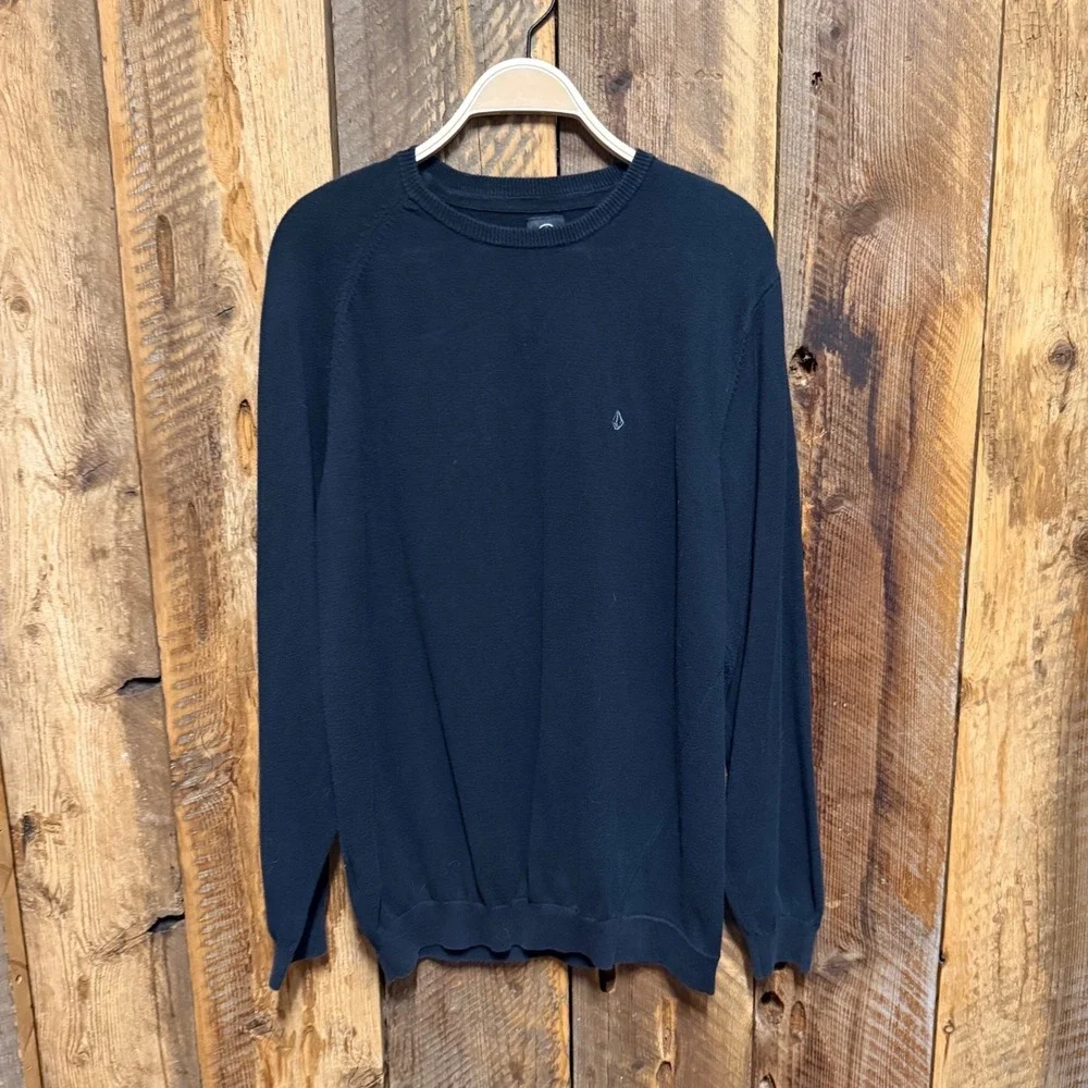 Volcom Crewneck Knit Sweater Mens XL Black Lightweight Minimalist Skate Casual